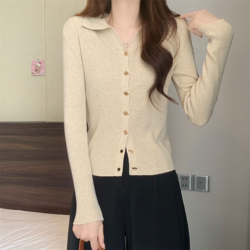 Korean style sweet temperament design sweater for women in autumn v-neck slim fit long-sleeved cardigan top
