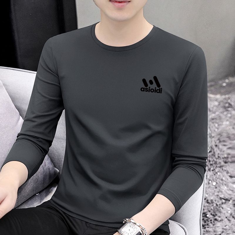 秋冬新款百搭時尚秋衣高檔男士長袖T恤潮流印花打底衫上衣服內搭