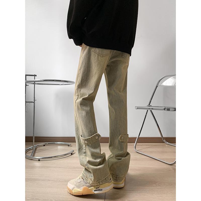 American retro vibe pants men's high street cleanfit yellow mud jeans slightly flared slim straight overalls