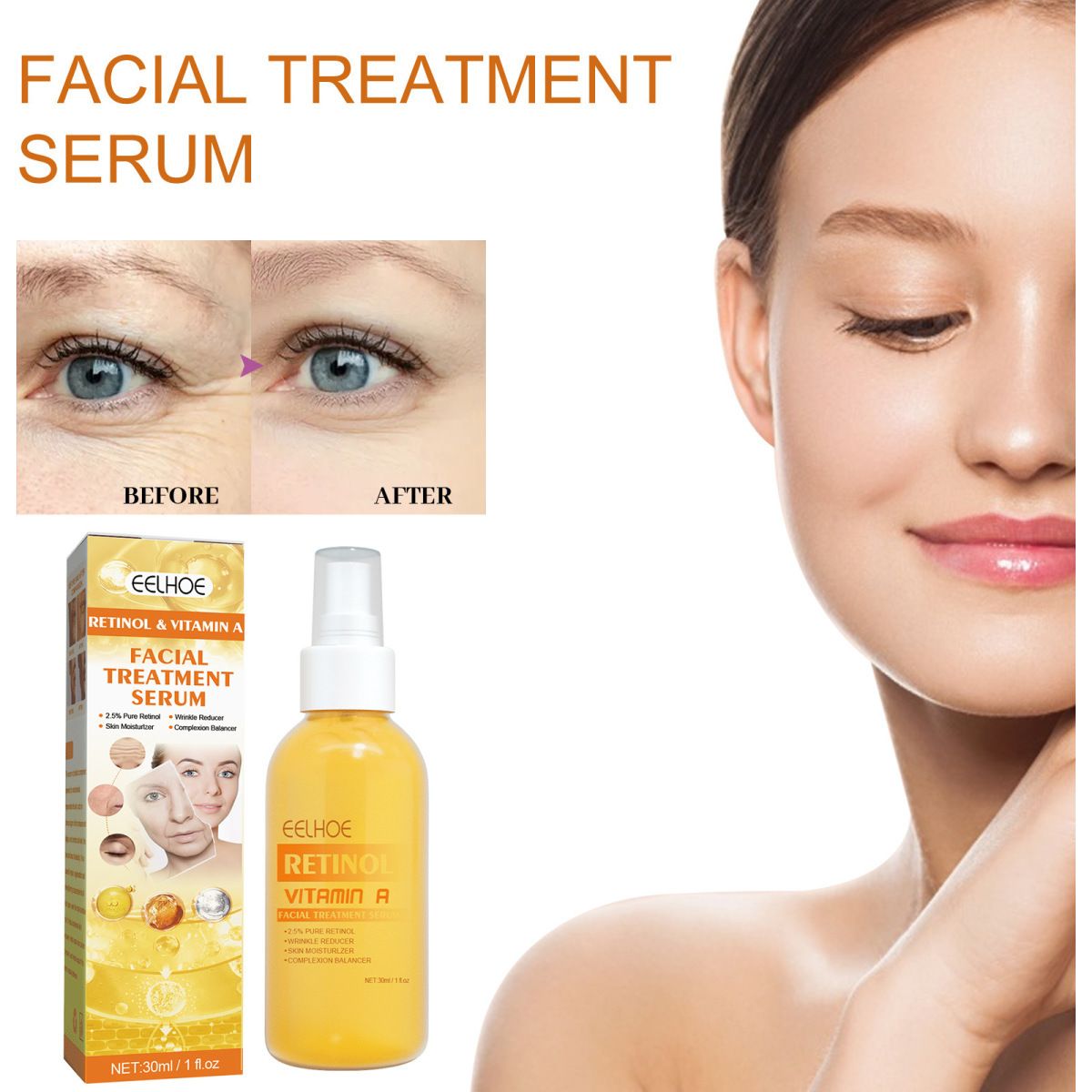 El spray de esencia antiarrugas con retinol 2024 reduce las líneas finas alrededor de los ojos, reduce los poros, ilumina y reafirma la piel. 2024 nuevo_voghion.com