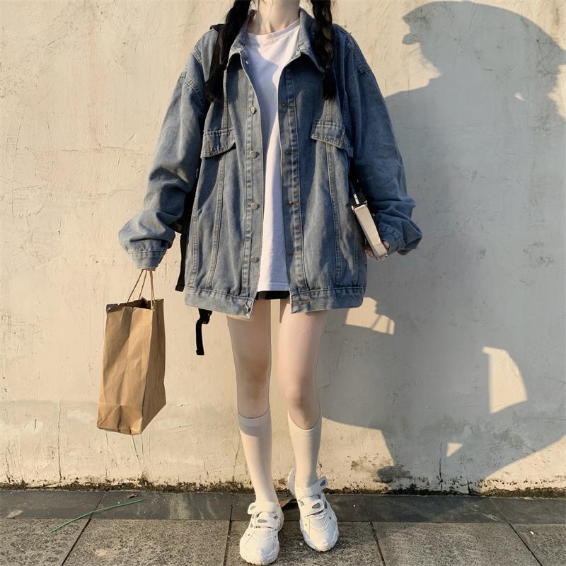 Korean version of women's coat for fat mm, loose autumn and winter style, small retro casual versatile denim jacket trendy ins