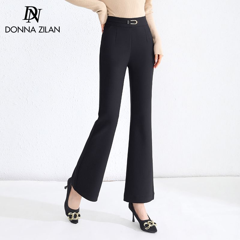 Black fashionable boot-cut pants for women 2023 autumn new high-waisted slim commuting casual elastic drape suit pants