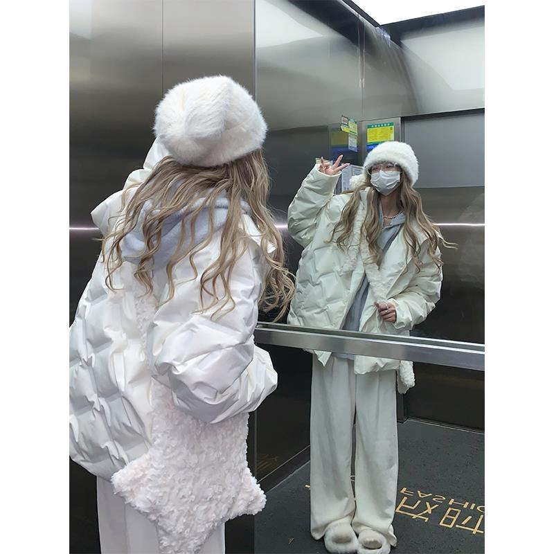 美式復古冬季新款羽絨服男女同款潮牌寬鬆菱格加厚棉服保暖外套