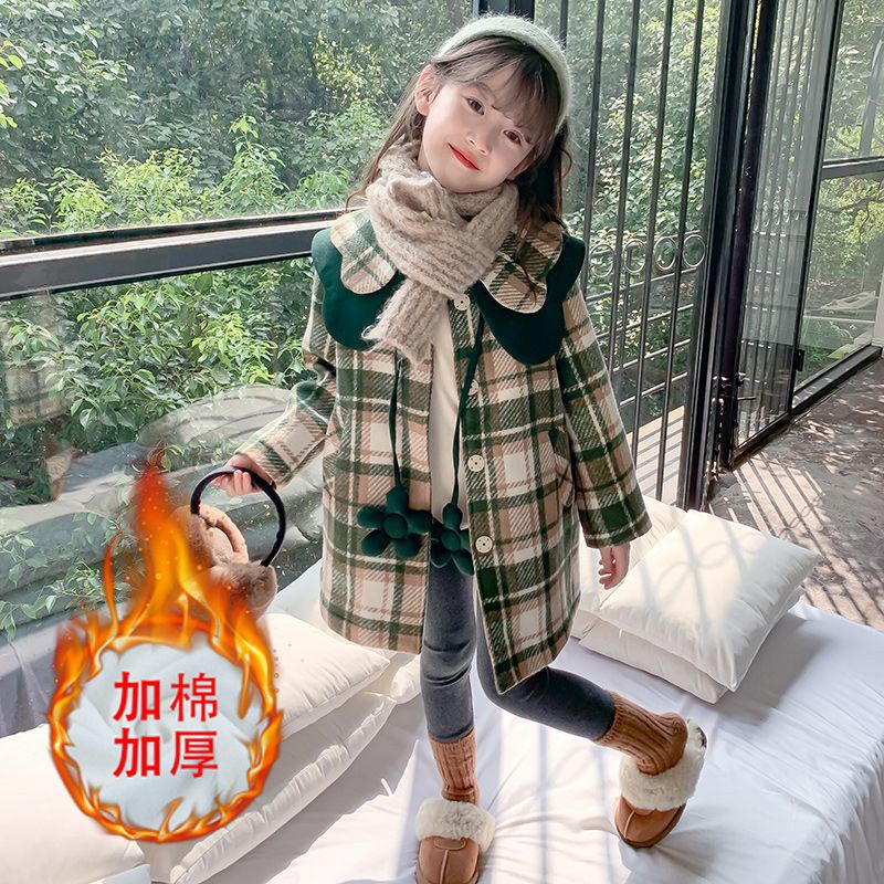 女童外套秋冬款洋派兒童加厚呢子大衣2023新款冬裝小女孩夾棉上衣