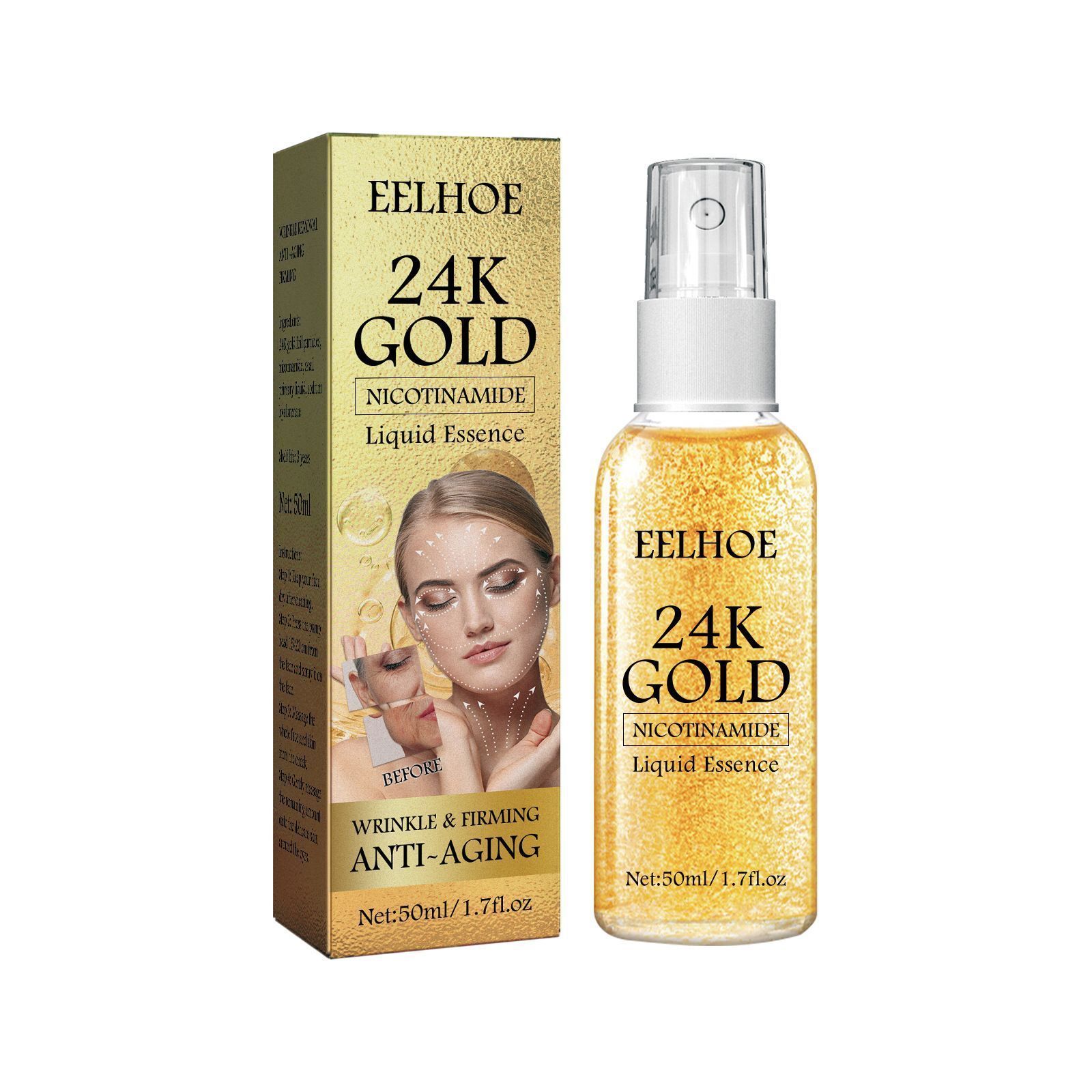 2023 new gold foil anti wrinkle spray reduces fine lines, moisturizes lifts skin and tightens essence_voghion.com