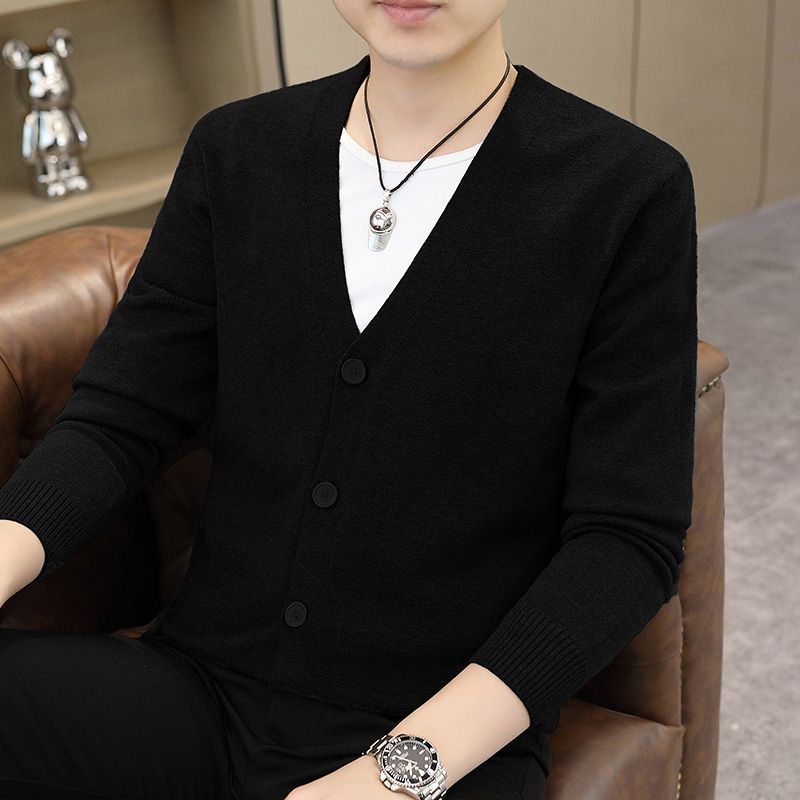 2023高級感針織衫開衫夾克男士秋新款V領毛衣休閒外套男裝潮流