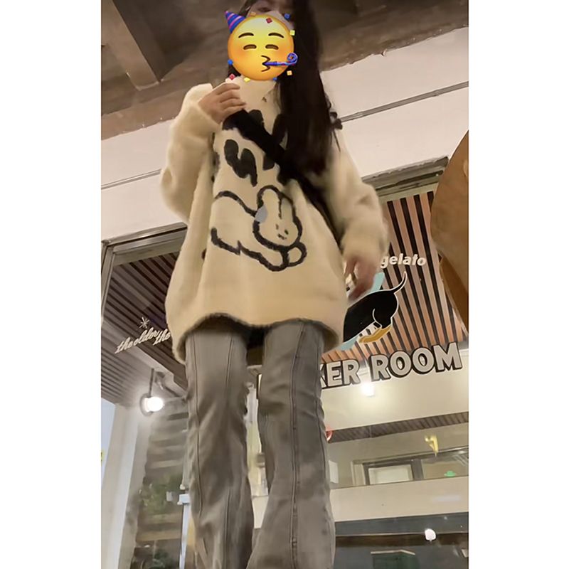 兔子水貂絨毛衣女秋冬套頭寬鬆慵懶風溫柔日系軟糯針織衫冬季加厚