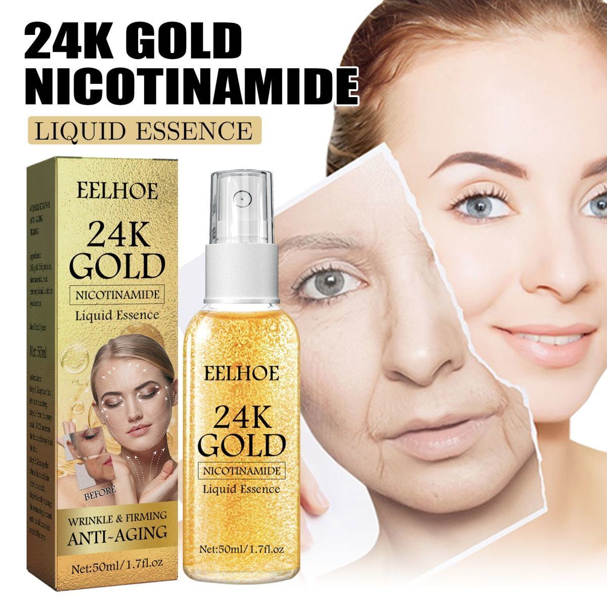 2023 new gold foil anti wrinkle spray reduces fine lines, moisturizes lifts skin and tightens essence_voghion.com