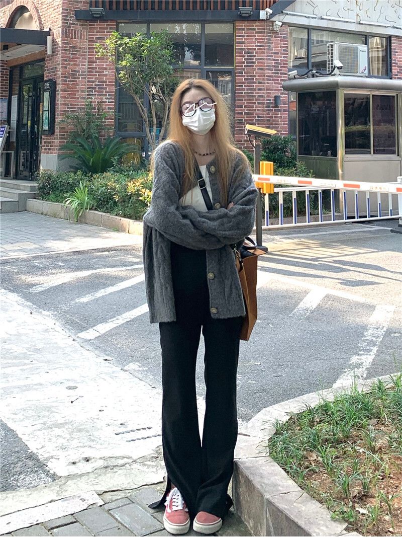 日系復古慵懶風針織衫上衣女裝秋冬季寬鬆長袖加厚開衫毛衣外套潮