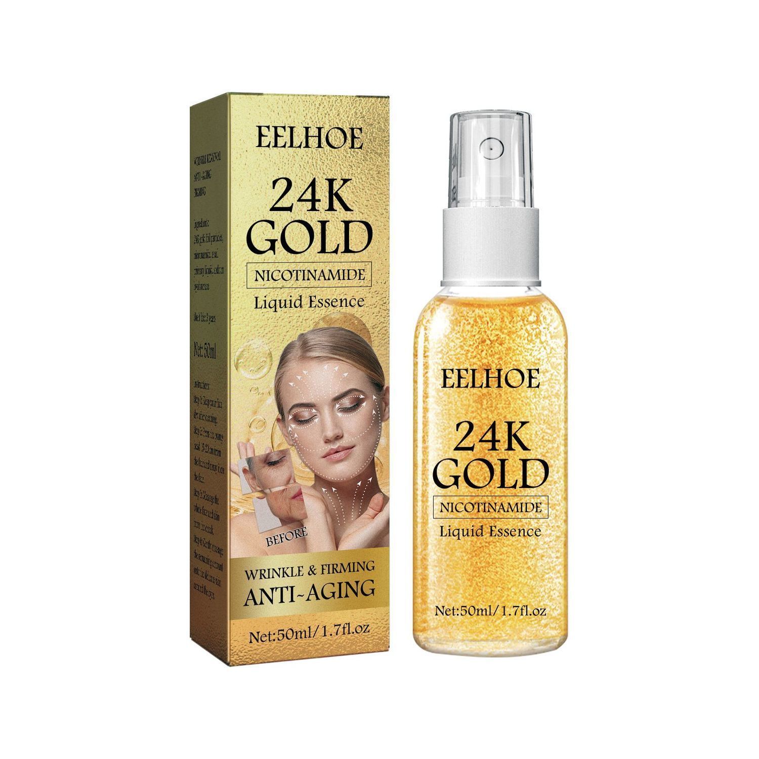 2023 new gold foil anti wrinkle spray reduces fine lines, moisturizes lifts skin and tightens essence_voghion.com