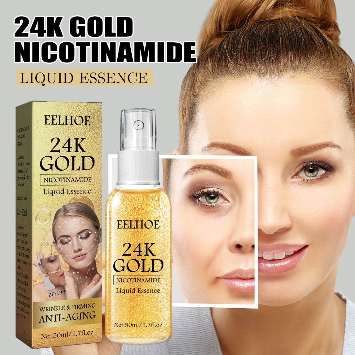 2023 new gold foil anti wrinkle spray reduces fine lines, moisturizes lifts skin and tightens essence_voghion.com