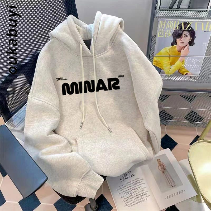OUKABUYI100%純棉連帽衛衣女歐美簡約個性多巴胺休閒百搭上衣潮