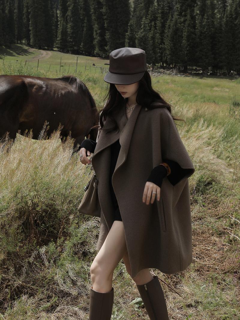 Notting Hill cape coat autumn and winter new double-sided woolen coat high-end niche temperament age-reducing mid-length coat