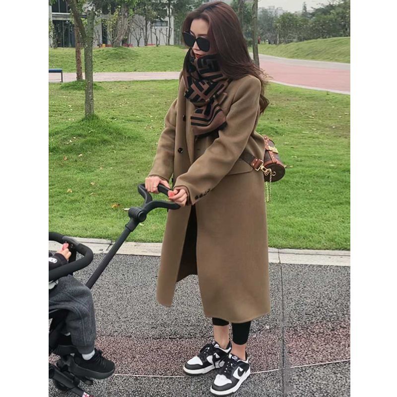 駝色毛呢外套女中長款2023年秋冬季新款高級感小個子加厚呢子大衣