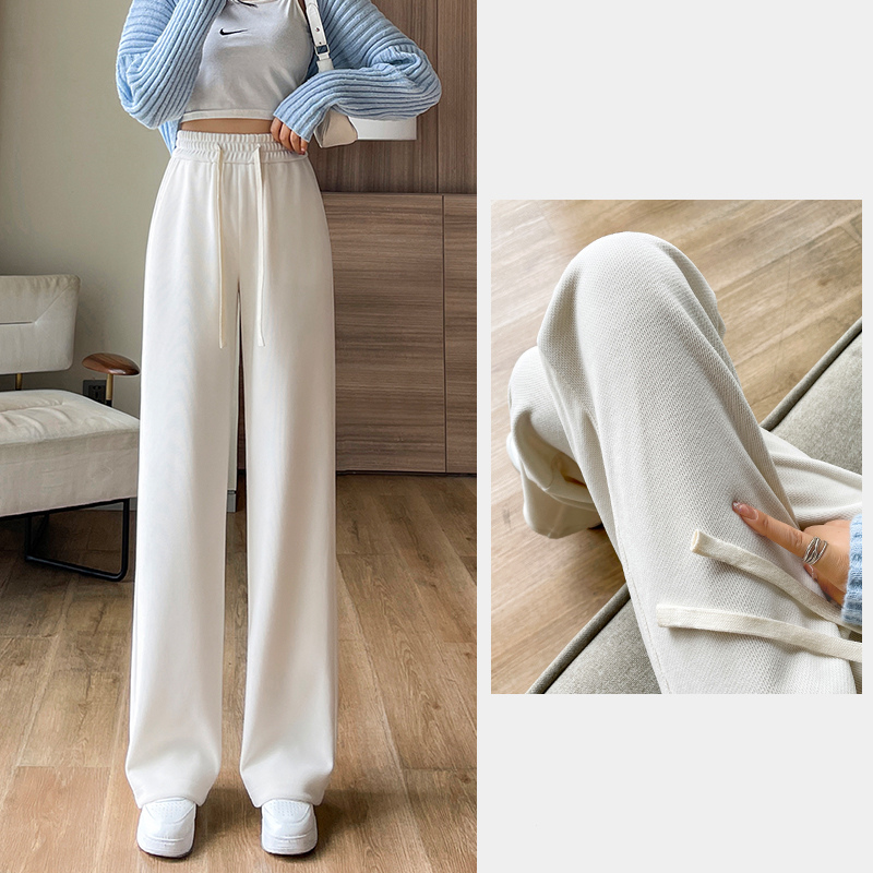 Wide-leg pants for women 2023 new autumn and winter casual soft and waxy lazy style straight pants high-waisted slimming knitted glutinous rice pants