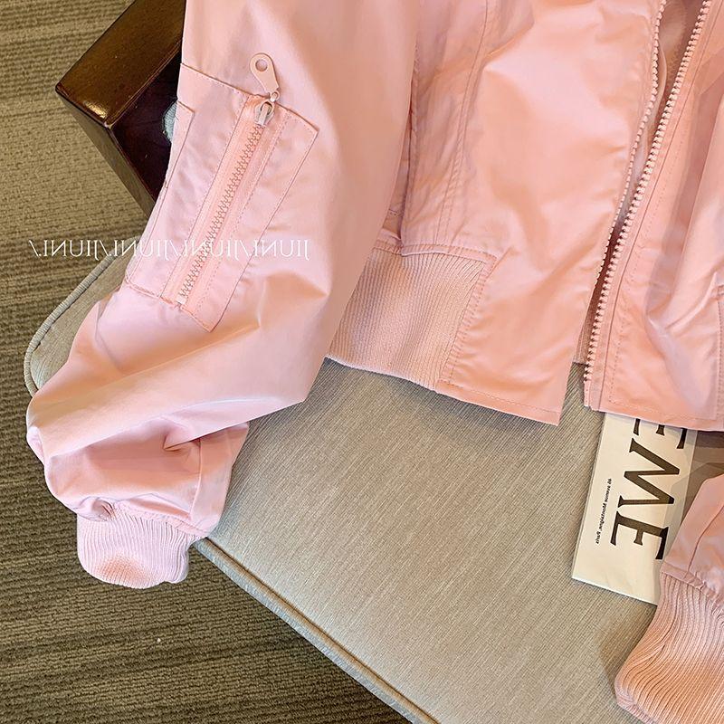 Niche design pink baseball uniform jacket for women spring and autumn Korean style temperament age-reducing loose casual jacket top