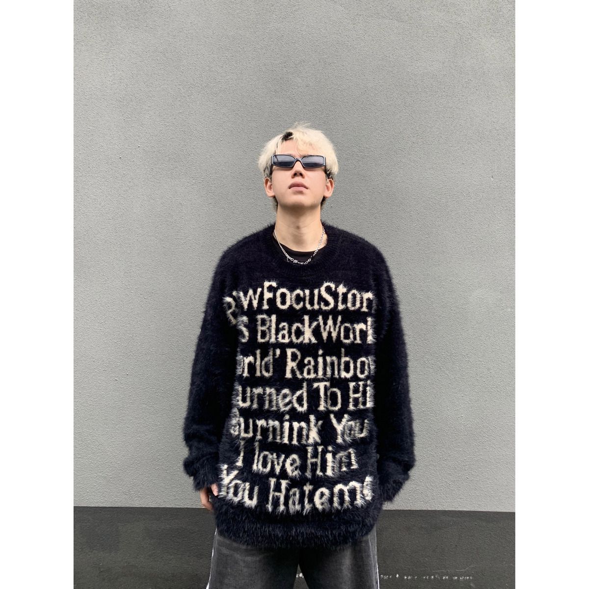 Autumn and winter American retro lazy style round neck pullover imitation mink niche couple sweater men's knitted sweater jacket top