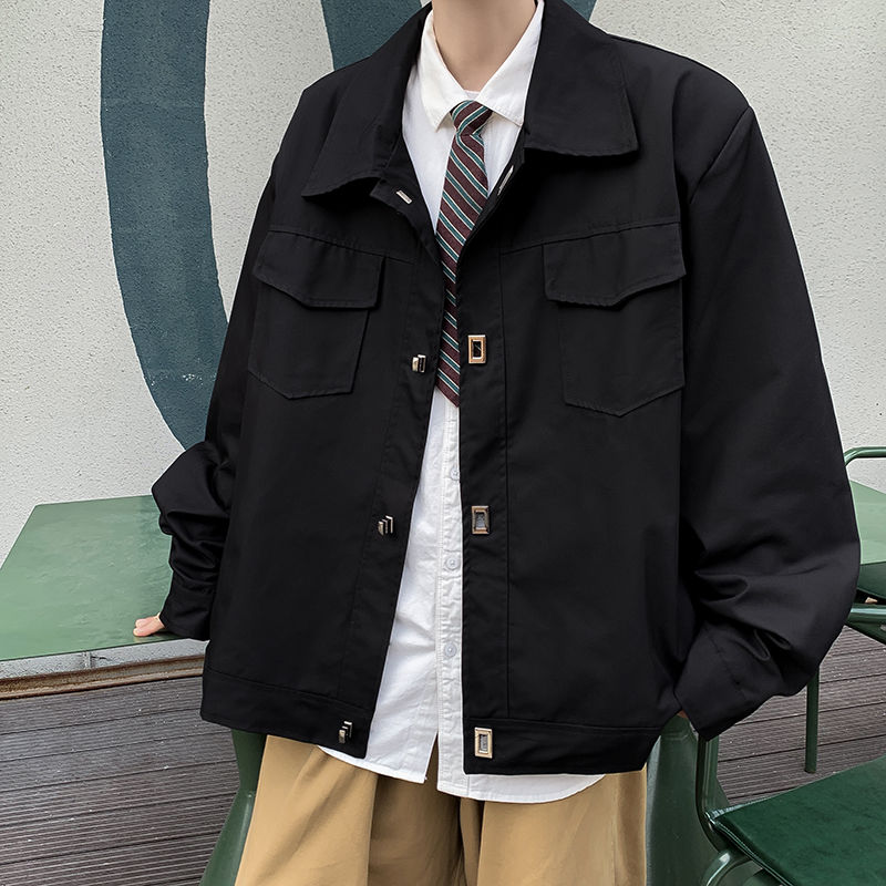 Niche metal buckle jacket men's spring and autumn handsome design top fashion brand American loose lapel casual jacket