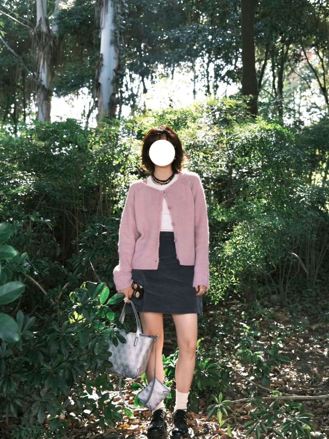 Autumn suit for women 2023 new style for small people, college style pink short knitted cardigan and skirt two-piece set