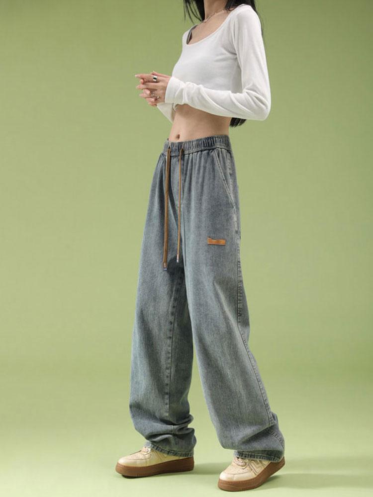 Sweet and spicy fat mm large size pants hiphop elastic waist American jeans women's spring and autumn jazz dance wide-leg overalls