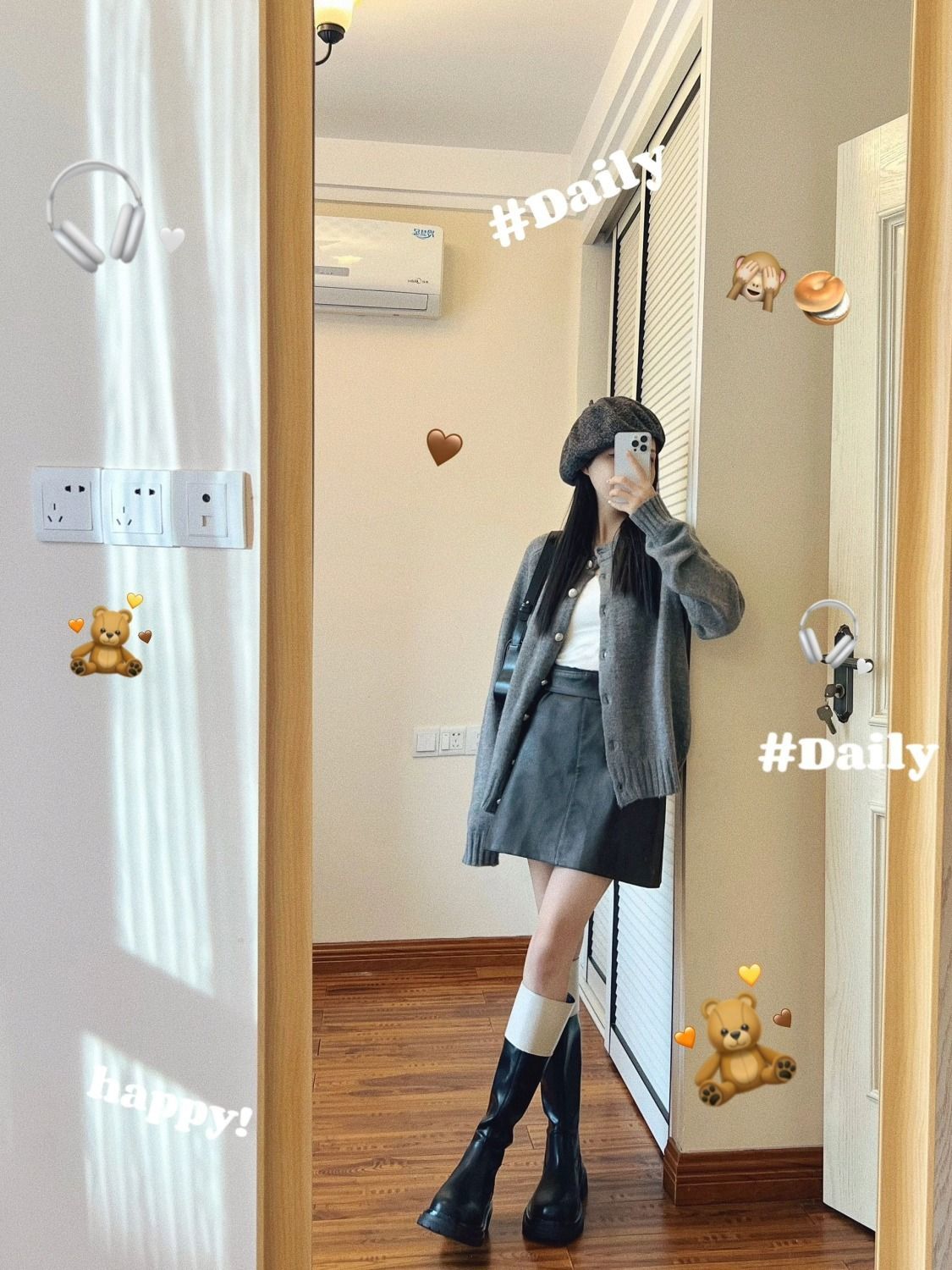 Plus size women's autumn suit women's 2023 new Korean style college style knitted cardigan with short skirt three-piece suit