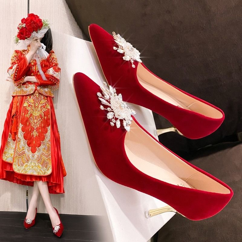 秀禾婚鞋女2023年新款红色高跟主鞋婚纱两穿中式结婚新娘鞋不累脚