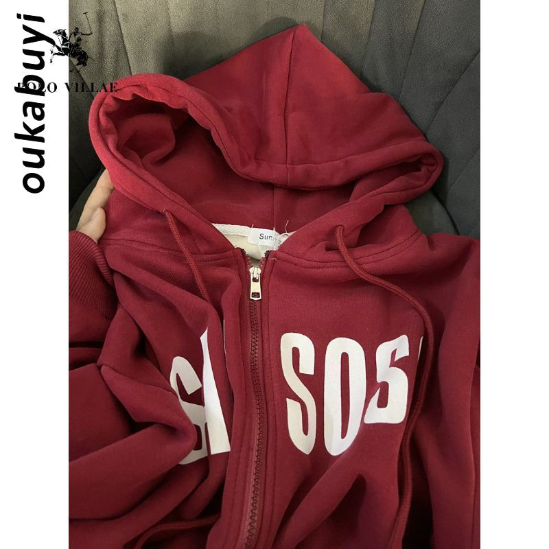 OUKABUYI100%純棉連帽衛衣女秋冬歐美oversize潮牌個性寬鬆外套