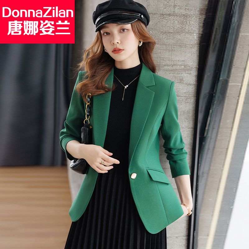 綠色小西裝外套女春秋2023新款小個子韓版休閒氣質修身短西服上衣