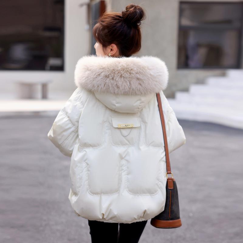 大毛领羽绒棉服女短款2023年冬季新款韩版宽松加厚棉衣棉袄小个子