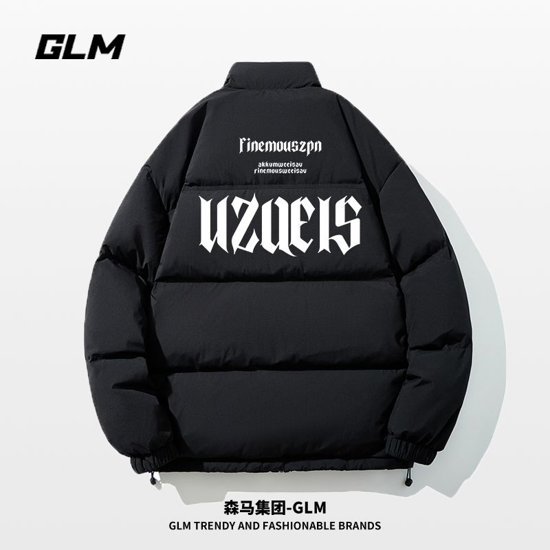 集團品牌美式復古情侶外套冬季棉服寬鬆黑色寬鬆立領棉衣