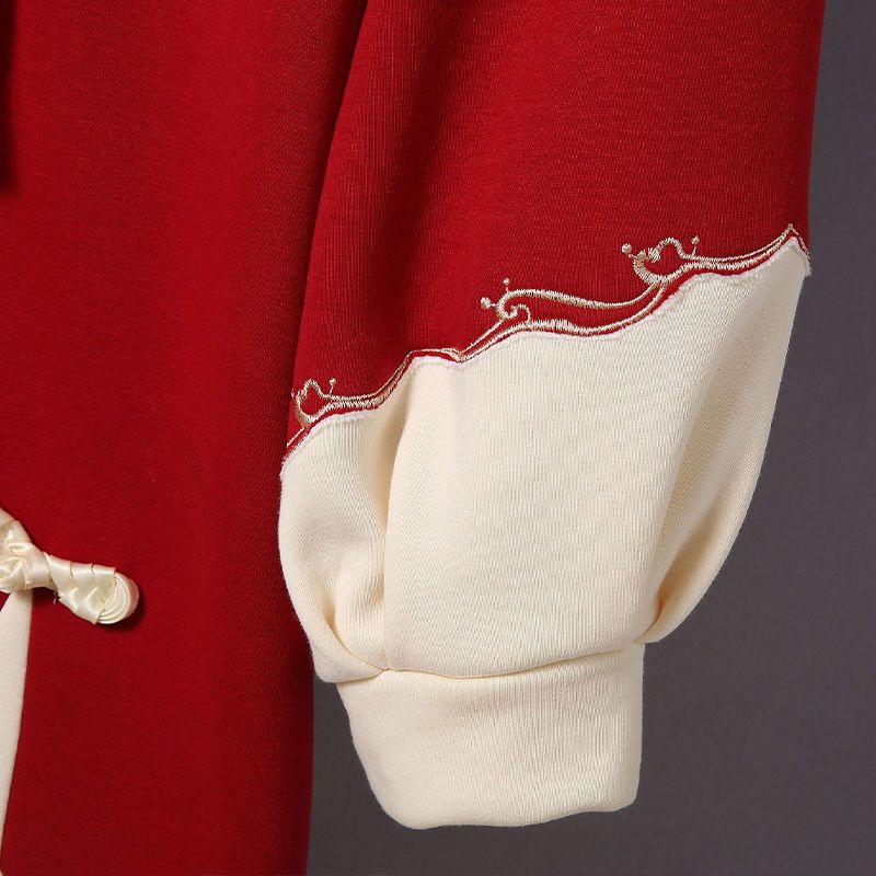 【棉】复古刺绣国风新中式汉服加绒加厚长袖唐装卫衣裙秋冬季