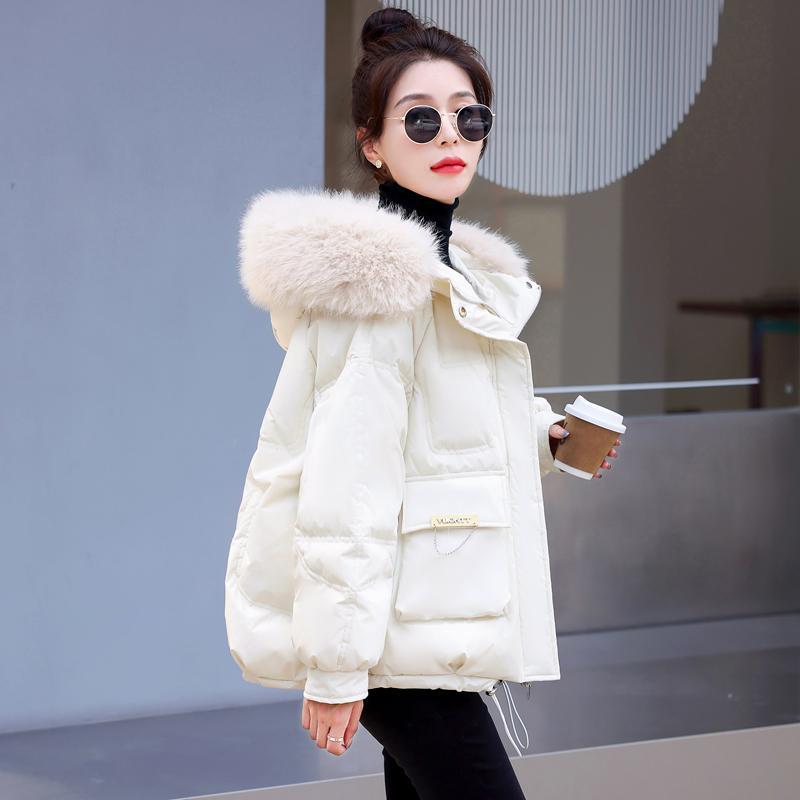 大毛领羽绒棉服女短款2023年冬季新款韩版宽松加厚棉衣棉袄小个子