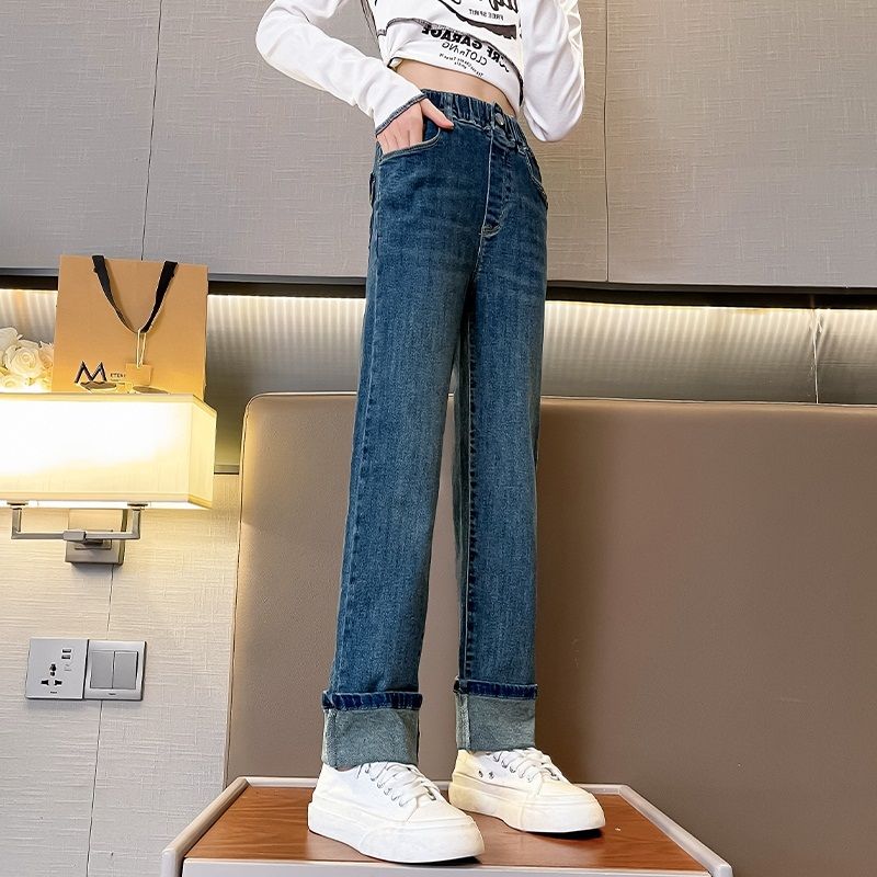 Girls' thickened jeans, autumn and winter  new style, stylish velvet pants for girls, children's spring and autumn small-legged pants