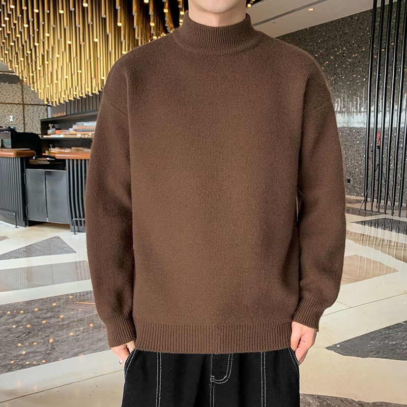 秋冬季半高領毛衣男士寬鬆韓版潮流毛線衣加厚打底中領內搭針織衫