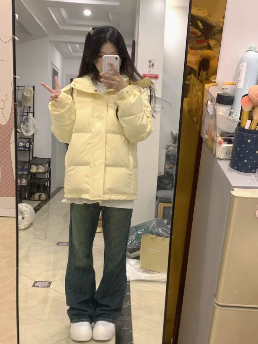 奶黄色设计感小众棉衣女冬季棉袄加厚百搭韩版面包服大码立领棉服