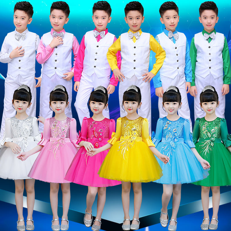 大合唱團演出服中小學生兒童班服元旦詩歌朗誦服裝主持人禮服女童