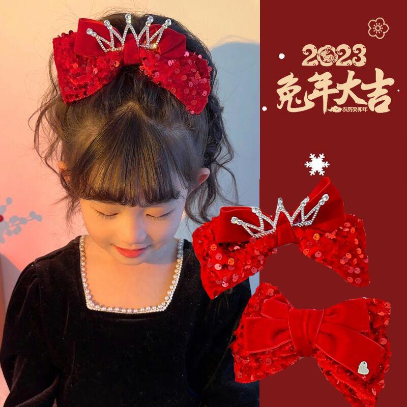 红色国庆蝴蝶结发夹女童气质发卡小女孩新年头饰后脑勺夹生日礼物