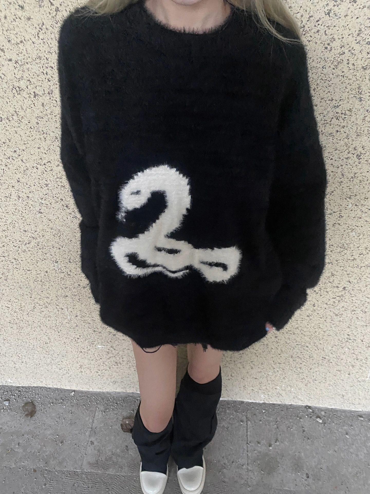 美式復古提花圓領毛衣男女秋冬季新款國潮高街情侶裝針織衫上衣潮