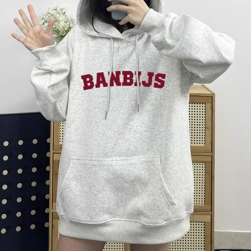100%重磅純棉美式加絨加厚衛衣女秋冬2023oversize寬鬆連帽上衣潮