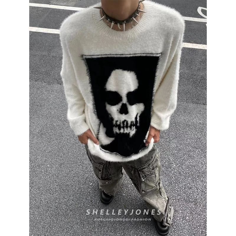 European and American hiphop pattern contrasting print margiela sweater American vibe round neck trendy men's wear long-sleeved T-shirt