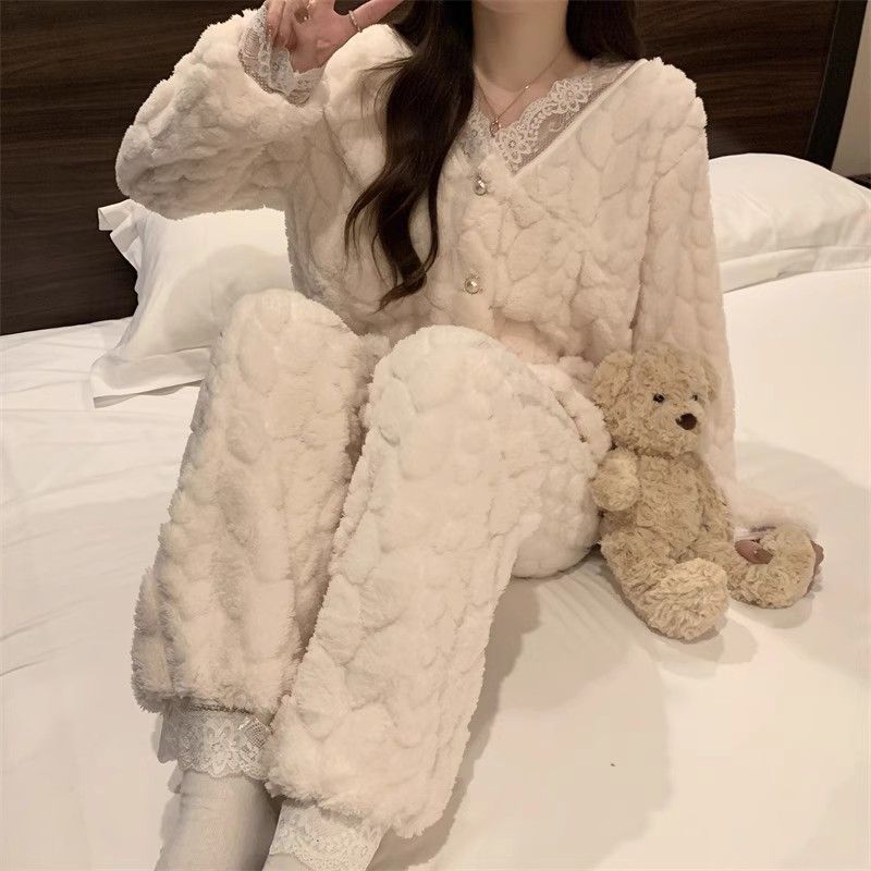 珊瑚絨睡衣女冬季加絨女款新款法蘭絨加厚可愛2023保暖冬天家居服