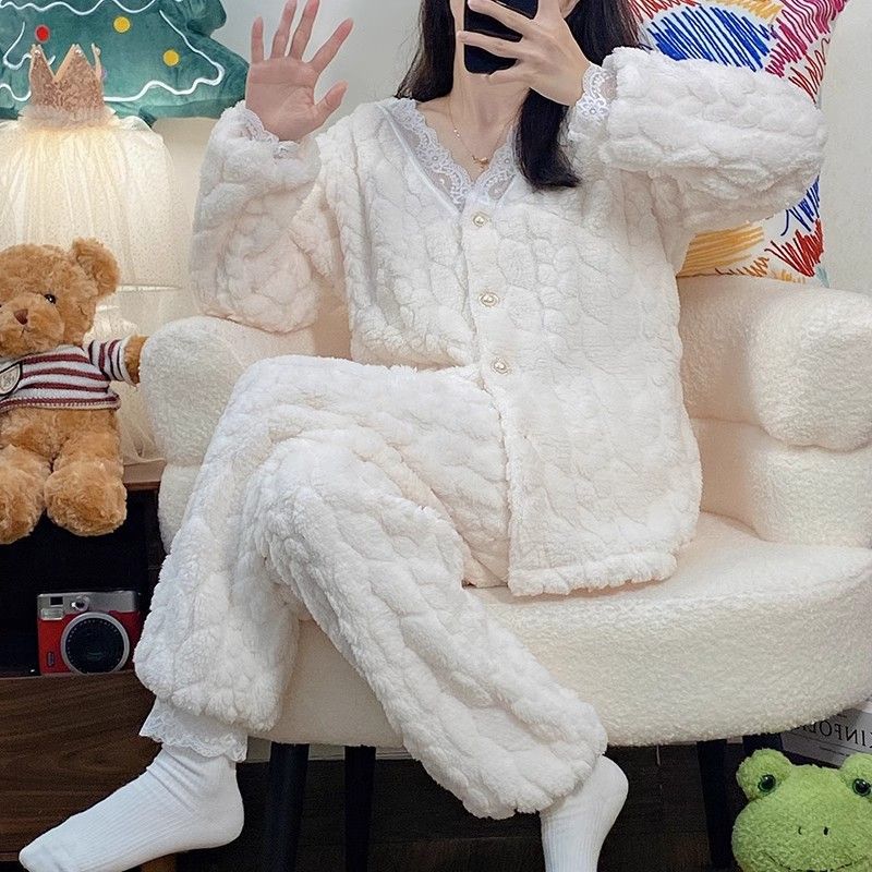 睡衣女2023年新款秋冬季珊瑚絨加絨加厚女士冬款冬天法蘭絨家居服