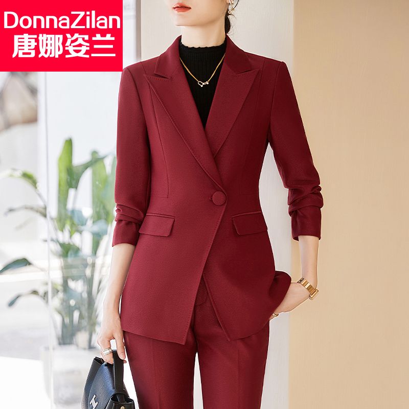 红色西装套装女秋季新款时尚职业装年会主持人商务正装经理工作服