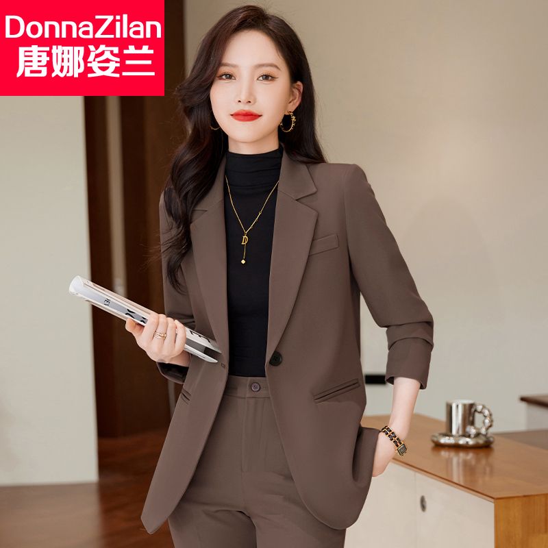 咖啡色小西裝外套女春秋2023新款休閒設計感後開叉高級感職業套裝