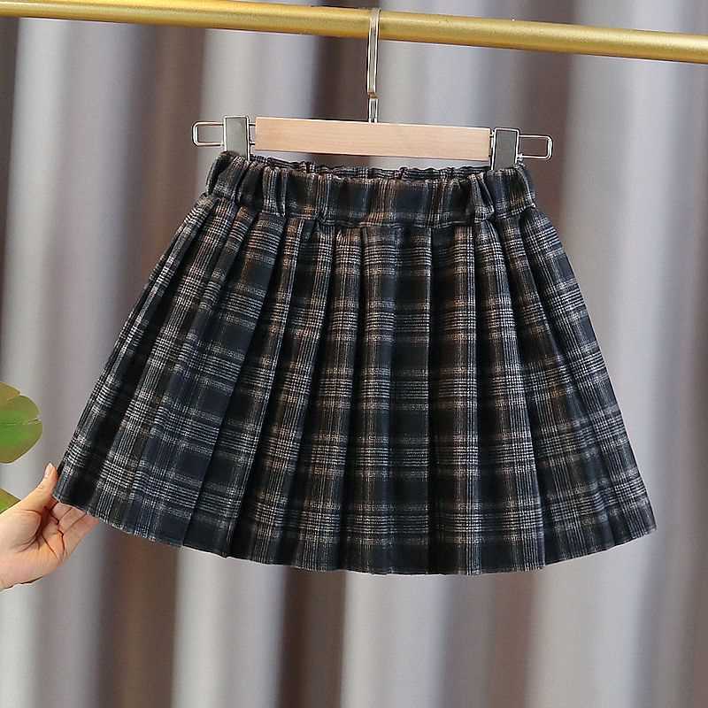 New plaid skirt autumn and winter woolen 2023 spring and autumn new style western style plaid short skirt for middle and large children