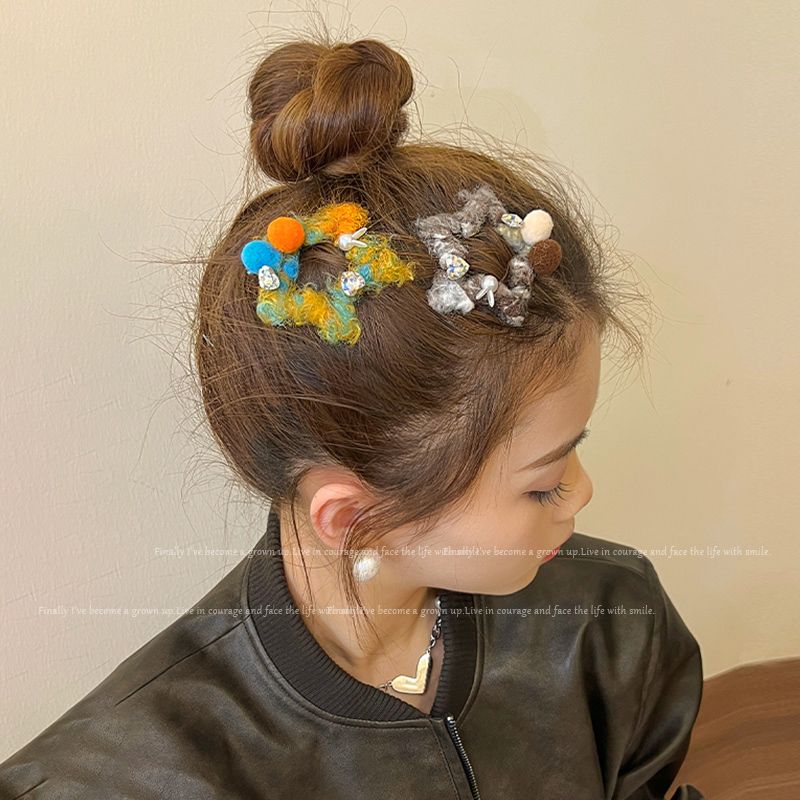 Sfumato children's plush five-pointed star hair clip autumn and winter cute bb clip side bangs broken hair clip girls diamond hair clip