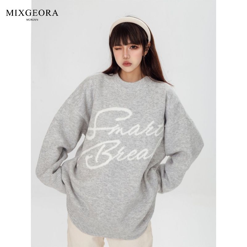 MIX GEORA American street letter printed round neck sweater for men and women in autumn and winter thickened couple sweater tops