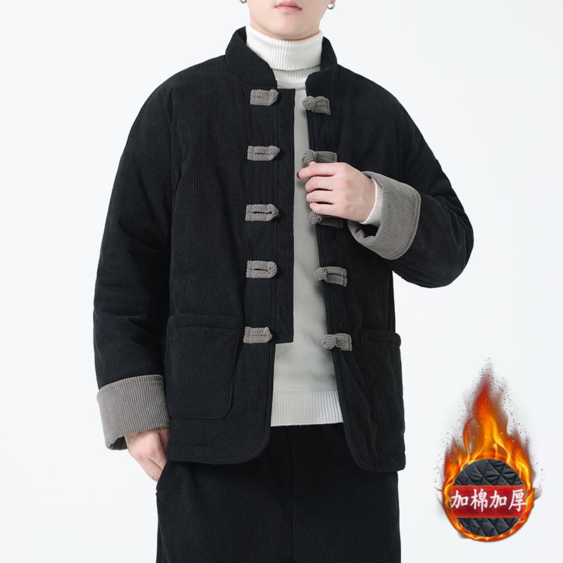 外套男冬款棉服加厚保暖中國風燈芯絨棉衣新中式男裝唐裝棉襖外套
