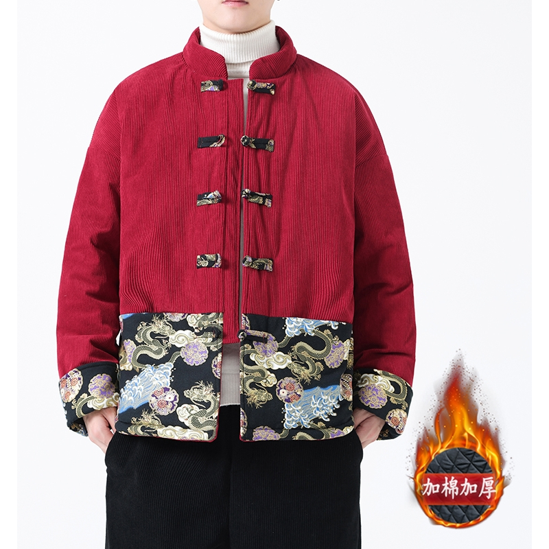 中國風男裝印花復古新中式棉襖唐裝外套民族風加厚盤扣棉服棉衣男