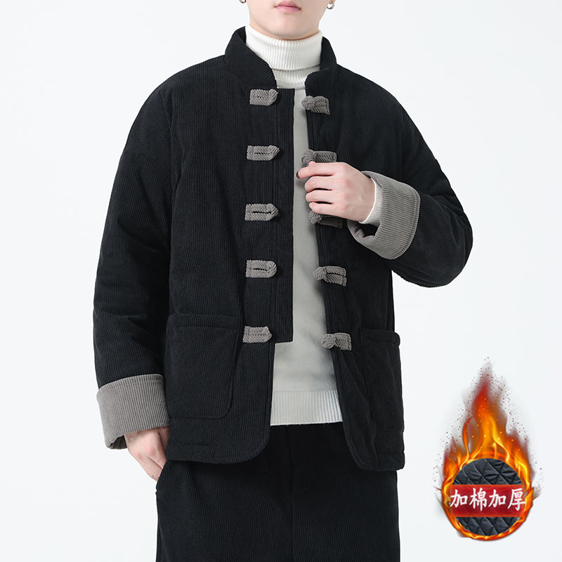 外套男冬款棉服加厚保暖中国风灯芯绒棉衣新中式男装唐装棉袄外套